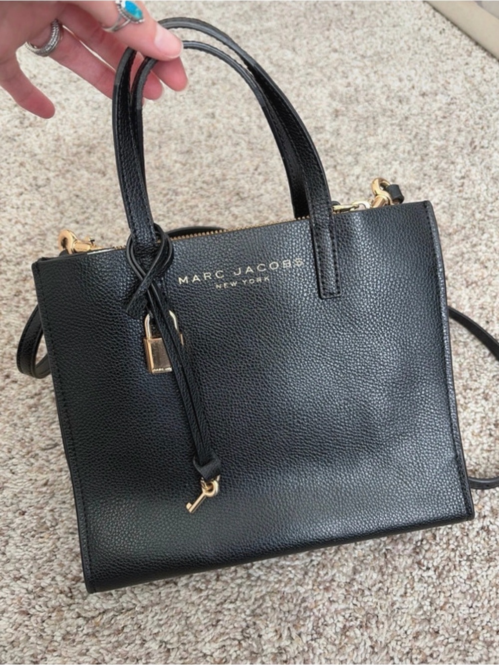 Marc Jacobs Black Pebbled Leather Satchel with Gold Hardware